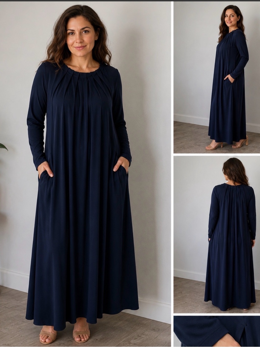 Maria Pinto Elegant Dark Navy Blue Maxi‎ Dress